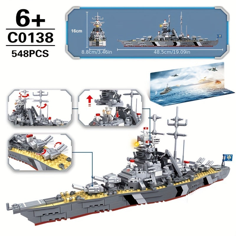 Building Block Aircraft Carrier Bismarck Battle Line Warship Assembly Set - Compatible with Other Building Blocks - Perfect Boys Toy and Bir
