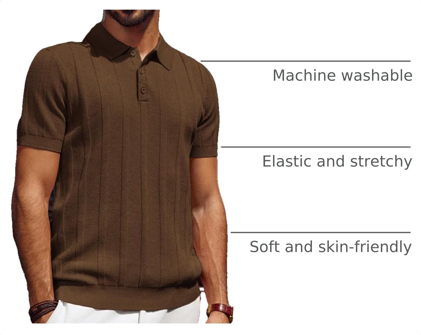 HOTPJ PAUL JONES Mens Polo Shirts Short Sleeve Textured Knit Polo Shirt Ribbed Casual Golf Shirts