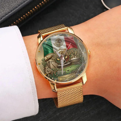 HOTPersonalized Mexico Soccer 2026 Custom Name Watch — Mexican Flag Eagle Patriotic Commemorative Timepiece