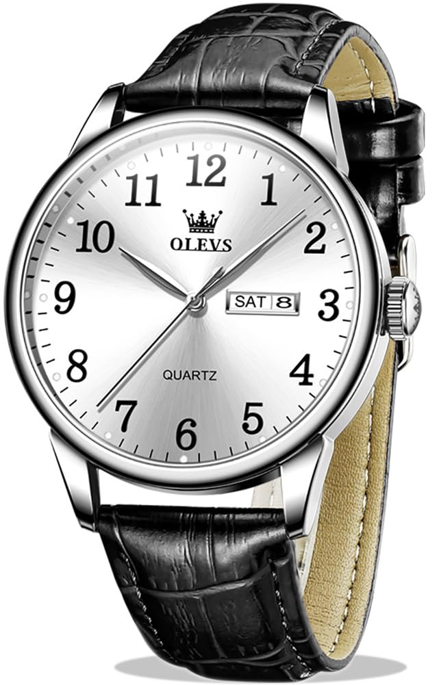 HOTOLEVS Leather Watches for Men Casual Easy to Read Quartz Number Waterproof