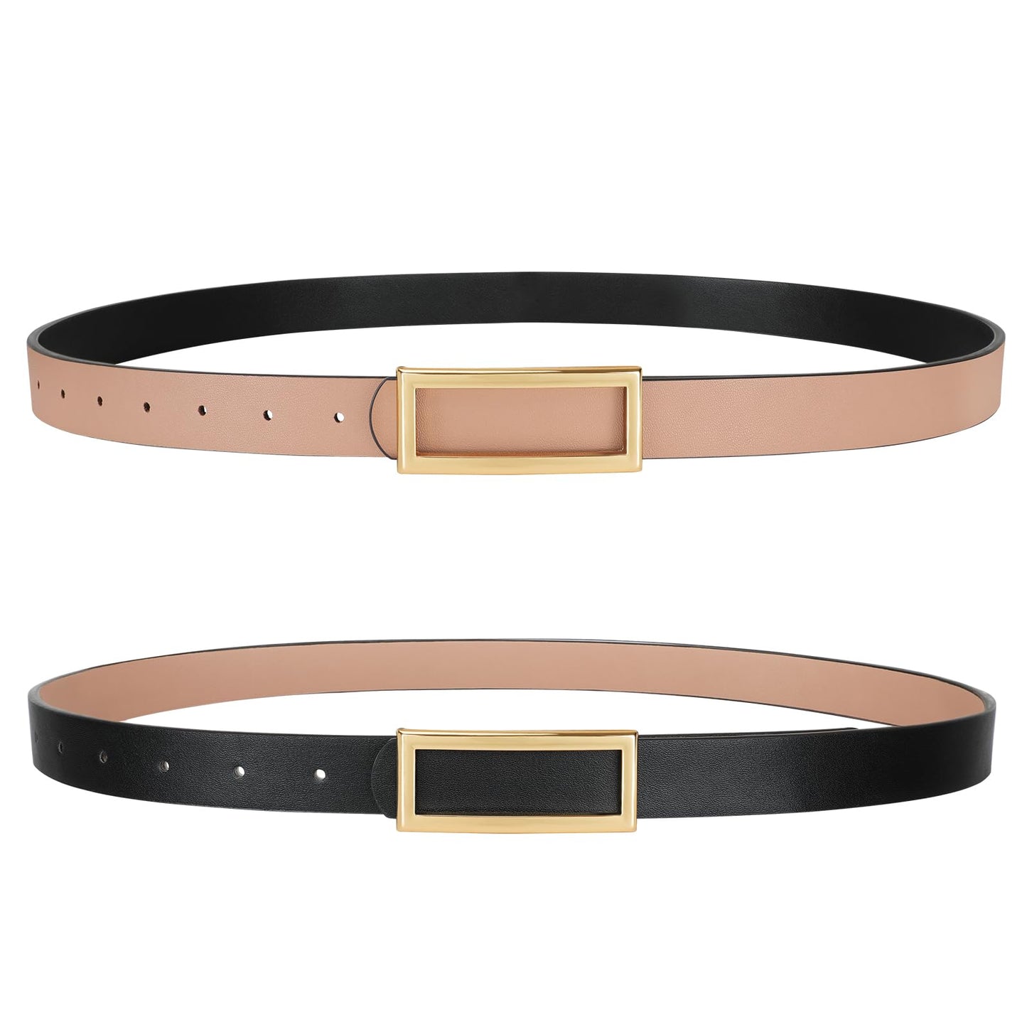 HOTSANSTHS Skinny Reversible Belts for Women, Two-in-one Women Thin Belt for Dresses Jeans Pants with Gold Buckle