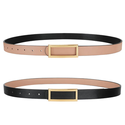 HOTSANSTHS Skinny Reversible Belts for Women, Two-in-one Women Thin Belt for Dresses Jeans Pants with Gold Buckle