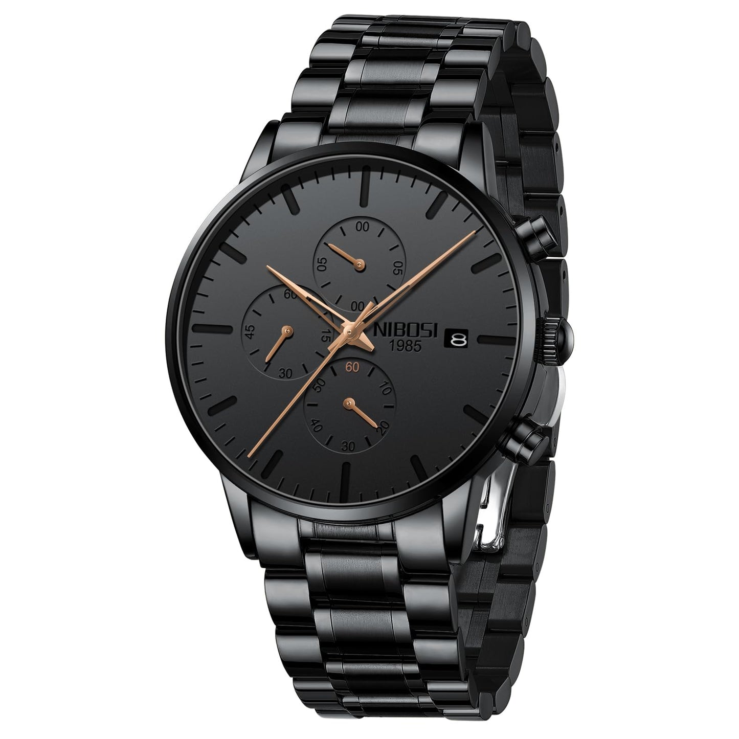 HOTNIBOSI Men's Analog Chronograph Watch, Minimalist Black Dial with Date | Waterproof Stainless Steel Strap, Business Fashion Casual Quartz Wrist Watches for Men