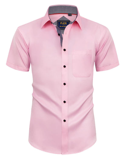 HOTAlimens & Gentle Mens Short Sleeve Dress Shirts Wrinkle Free Solid Casual Button Down Shirts with Pocket