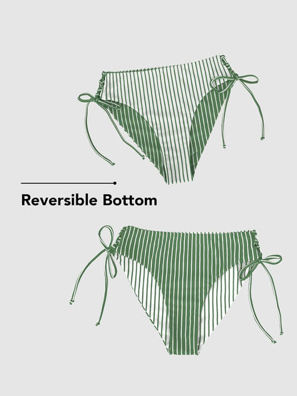 HOTCUPSHE Women's Bikini Set Reversible Bottom Two Piece Swimsuit | Bathing Suit, Braided Back Straps, Removable Soft Cups, String Side Tie Bottom, Classic Coverage, Beach Vacation