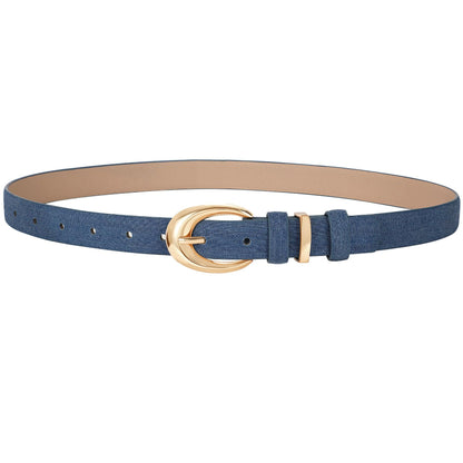 HOTTRIWORKS Women Leather Belt for Jeans Pants Fashion Ladies Skinny Faux Leather Dress belt with Gold Buckle