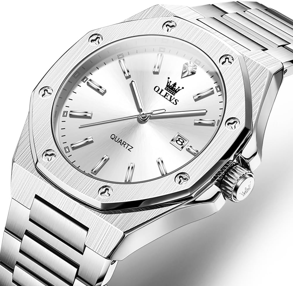 HOTOLEVS Mens Watches Octagonal Luxury Stainless Steel Dress Watches for Men Quartz Analog Large Face Luminous Relojes para Hombres