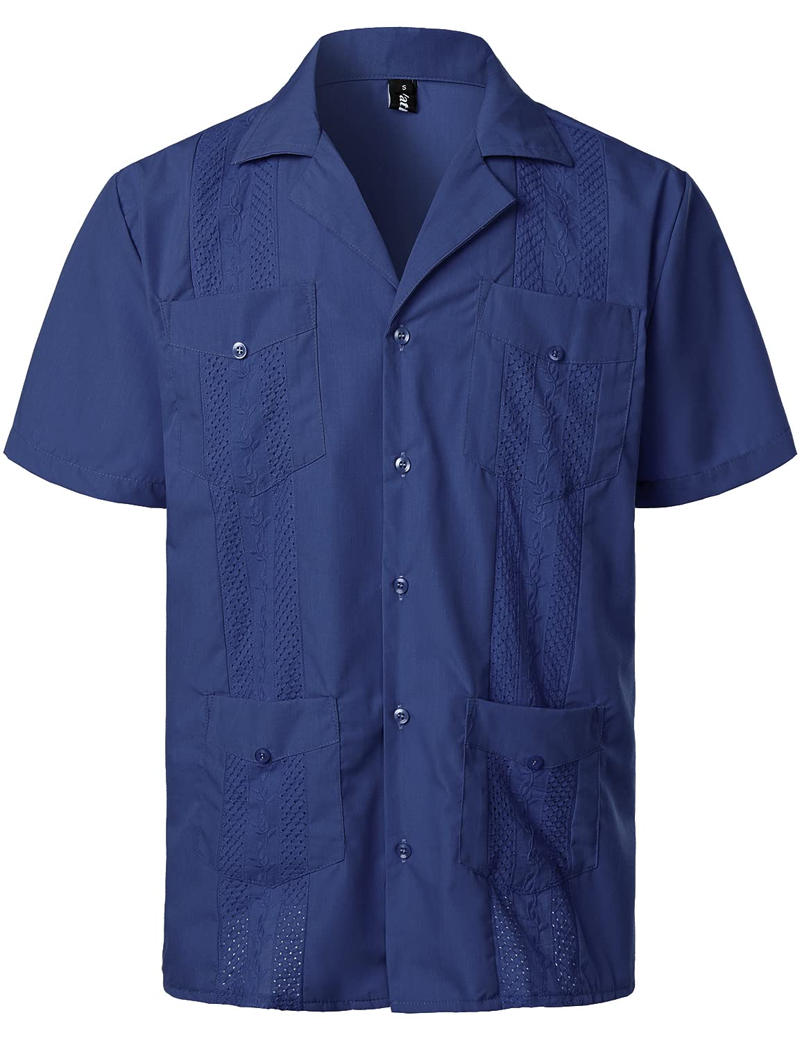HOTVATPAVE Mens Short Sleeve Button Down Cuban Guayabera Shirts | Camp Collar, Button Up, Wedding, Breathable, Casual Stylish, Summer, Hawaiian, Vacation, Embroidered, Holiday, with Pocket