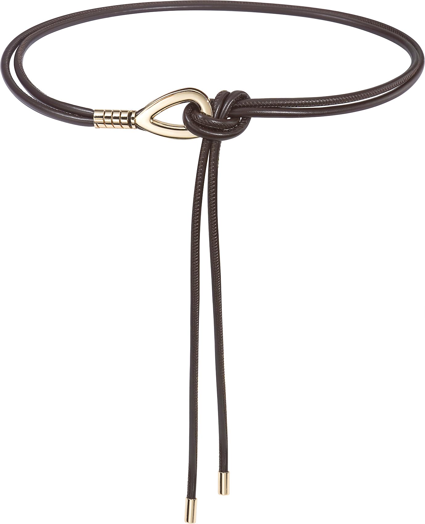 HOTWomen Knotted Skinny PU Leather Waist Belt Gold Buckle for Dresses