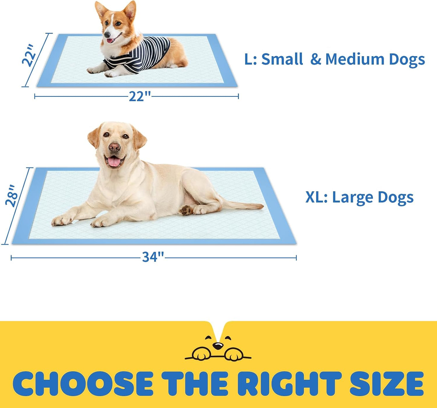 HOTPowools 100-Pack X-Large Puppy Pads - 34'' x 28'' Pee Pads for Dogs Potty Training with Leak-Proof Quick-Dry Design, 6-Layer Wee Wee Pads for Dogs, Blue