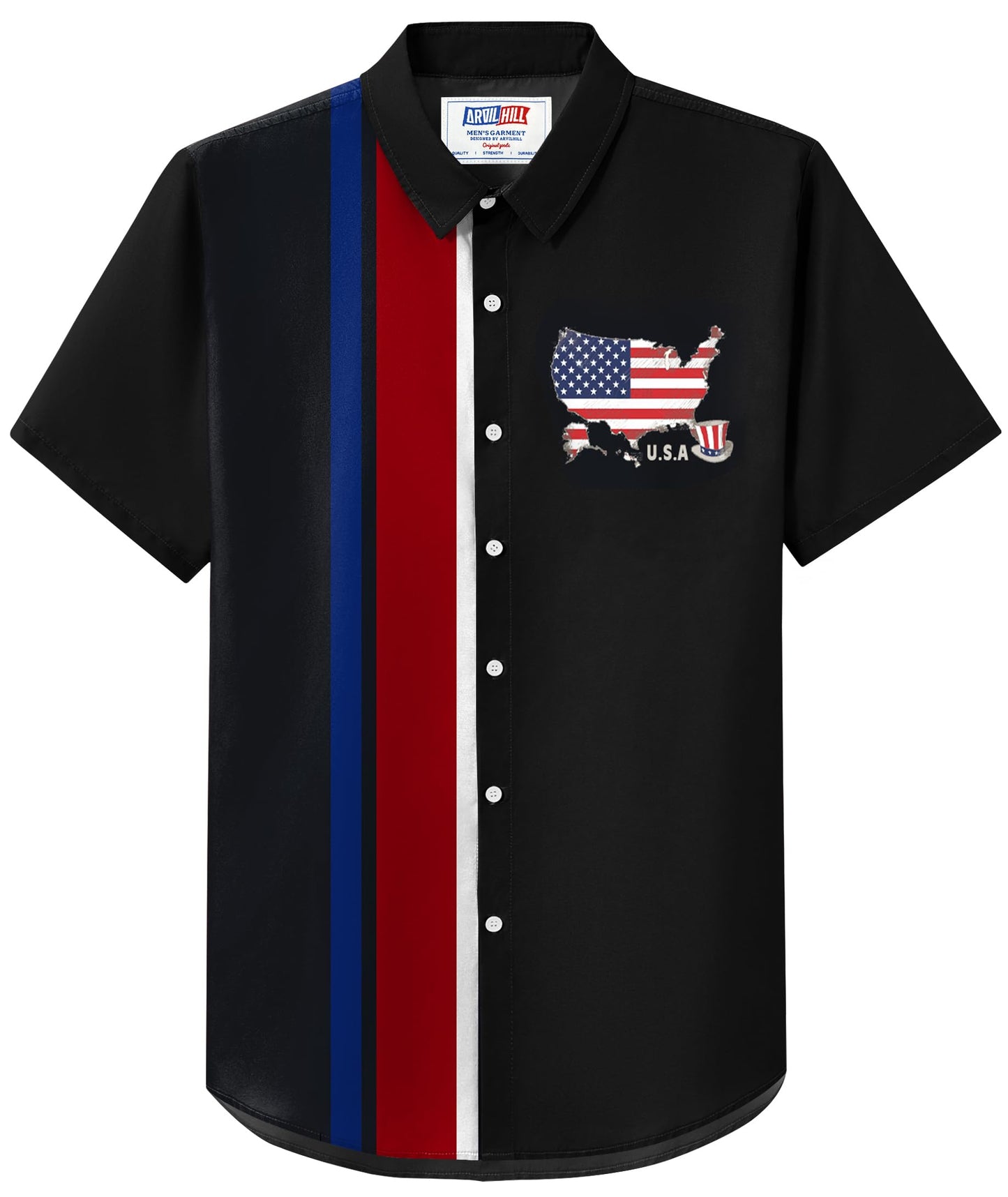 HOTArvilhill Men American Flag Button Shirt 4th of July Short Sleeve Shirts (S-3XL)