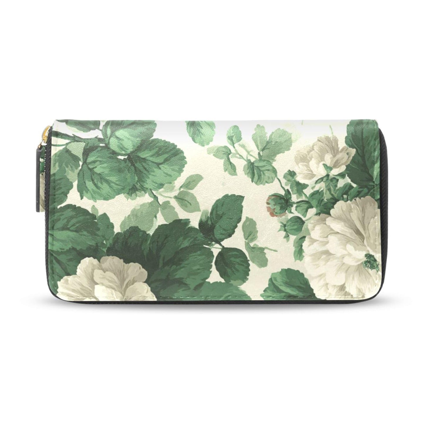 HOTWomens Long Leather Wallet Zip Around Clutch Purse Large Capacity Card Holder Organizer Pink Grid Roses