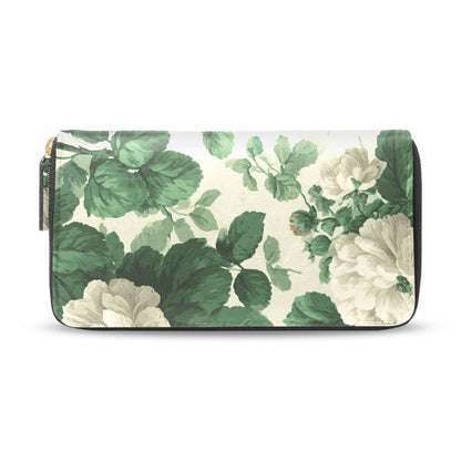 HOTWomens Long Leather Wallet Zip Around Clutch Purse Large Capacity Card Holder Organizer Pink Grid Roses