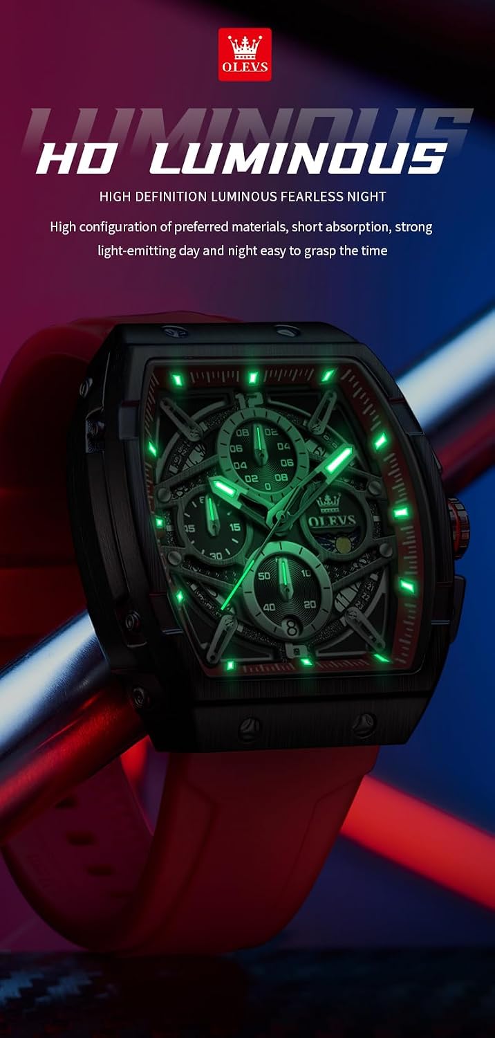HOTOLEVS Men Watches Business Dress Chronograph Big Square Quartz Analog Male Watch Silicone Strap Waterproof Date Gift Mens Wrsit Watch Silver