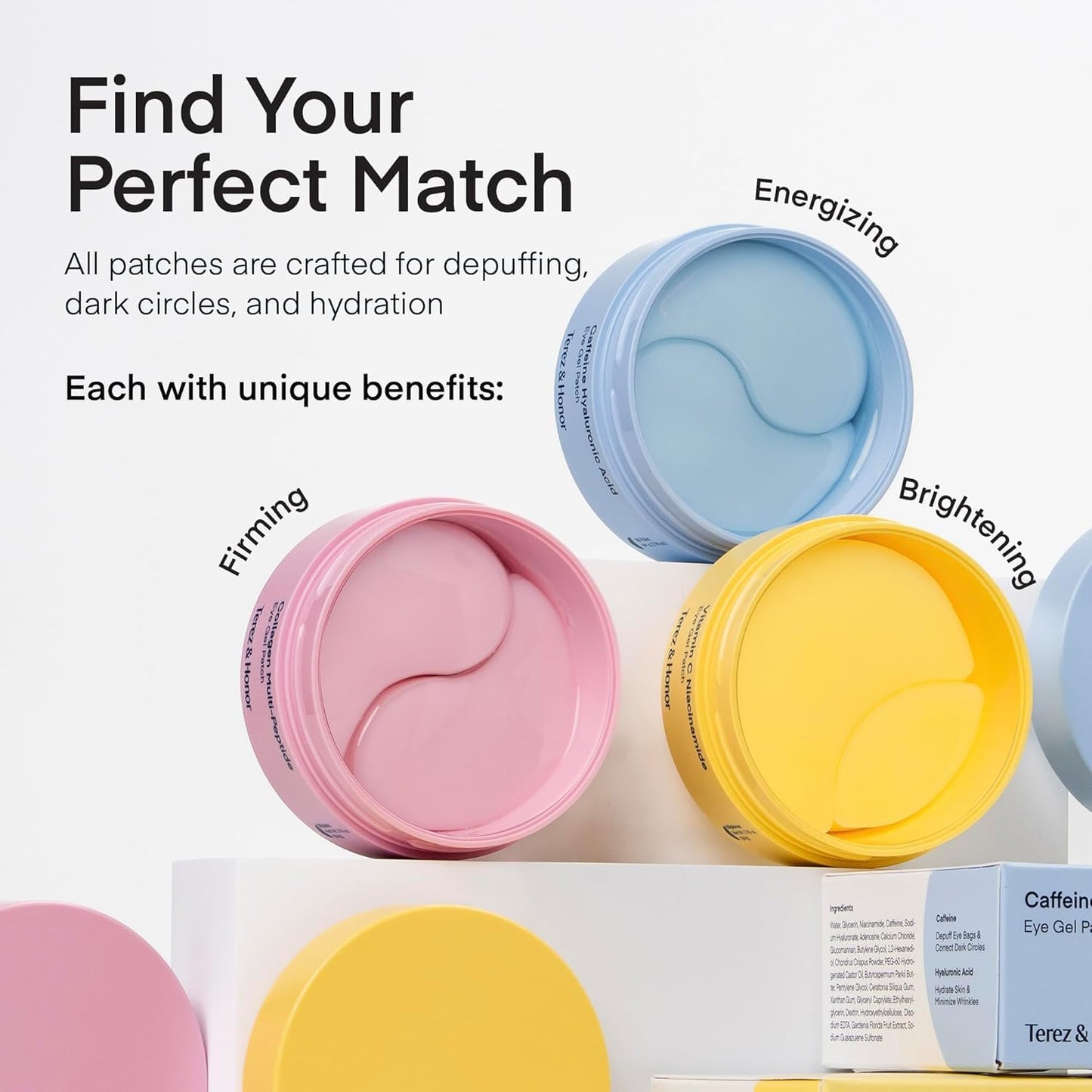 HOTTerez & Honor Under Eye Patches for Dark Circles - 60 Korean Hydrogel Masks for Puffiness, Bags, Wrinkle with Caffeine, Hyaluronic Acid, Niacinamide - Undereye Hydrating & Cooling, Vegan, No Fragrance