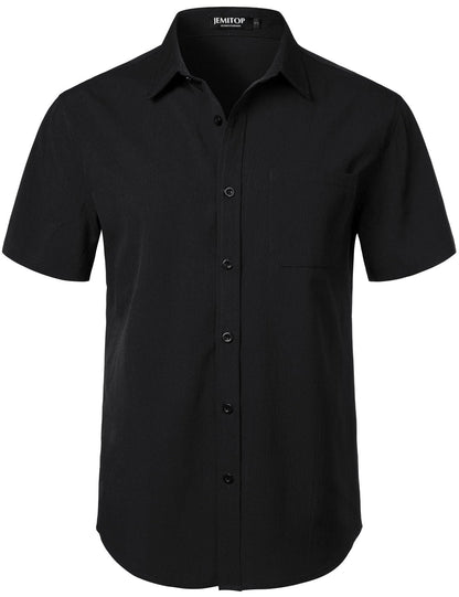 HOTJEMITOP Mens Stretch Wrinkle Free Texture Shirts | Lightweight, Summer, Beach, Stylish, Button Down, Short Sleeve, Casual, Vacation