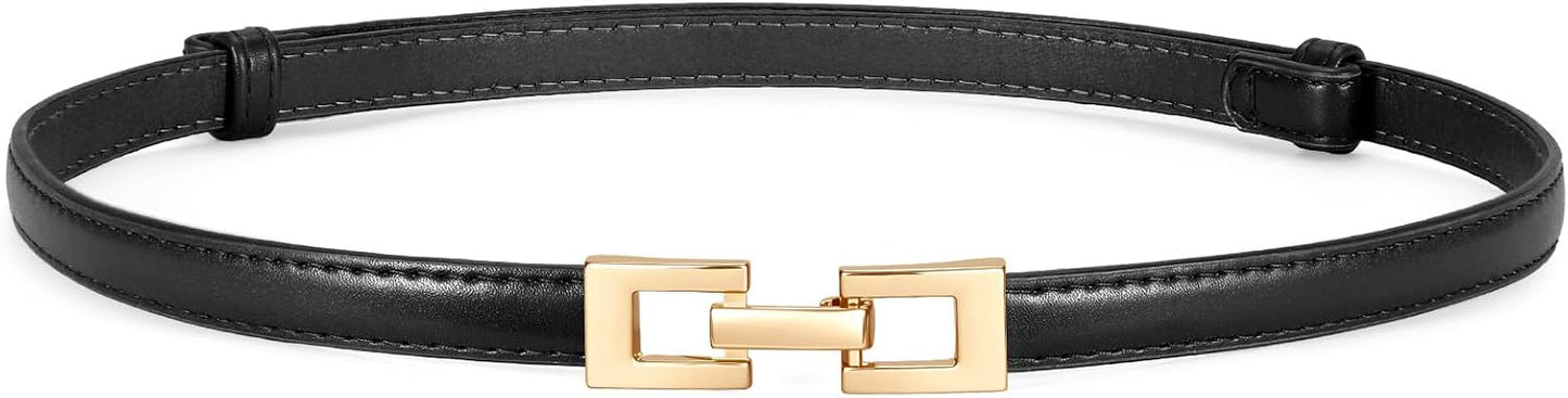 HOTXZQTIVE Women's Thin Leather Belt – Adjustable Casual Office Belt for Dresses Jeans Pants – Gold Buckle, Multi-Color