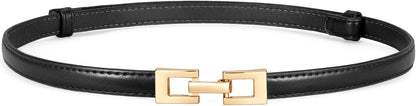 HOTXZQTIVE Women's Thin Leather Belt – Adjustable Casual Office Belt for Dresses Jeans Pants – Gold Buckle, Multi-Color
