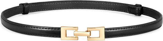 HOTXZQTIVE Women's Thin Leather Belt – Adjustable Casual Office Belt for Dresses Jeans Pants – Gold Buckle, Multi-Color