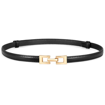 HOTXZQTIVE Women's Thin Leather Belt – Adjustable Casual Office Belt for Dresses Jeans Pants – Gold Buckle, Multi-Color