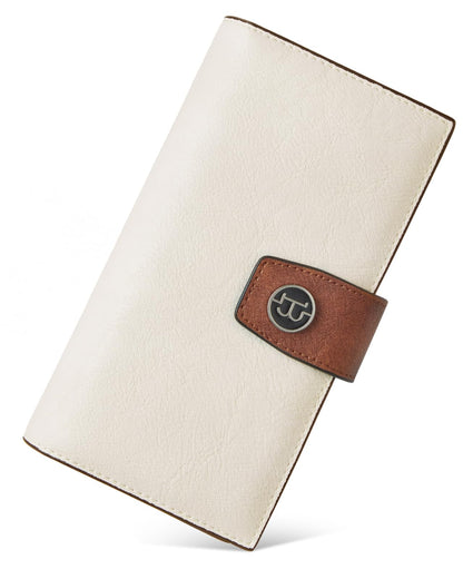 HOTBOSTANTEN Womens Leather Wallet RFID Large Capacity Credit Card Holder | 4 ID Windows, 16 Card Slots, Zipper Coin Pocket, Clutch Wallet, Long Bifold, Ladies Gifts, Brown