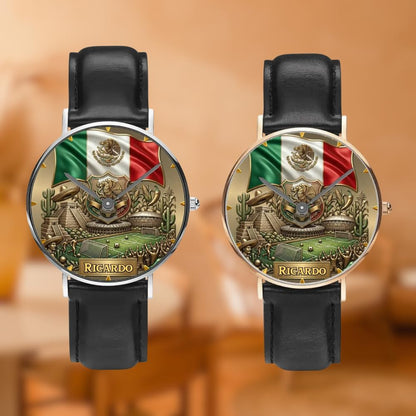 HOTPersonalized Mexico Soccer 2026 Custom Name Watch — Mexican Flag Eagle Patriotic Commemorative Timepiece