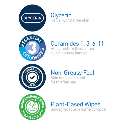 HOTCeraVe Makeup Remover Wipes, Plant Based Face Wipes, Biodegradable in Compost, Waterless Face Wash, Travel Essentials for Women, Suitable for Sensitive Skin, Fragrance-free + Non-comedogenic, 25ct