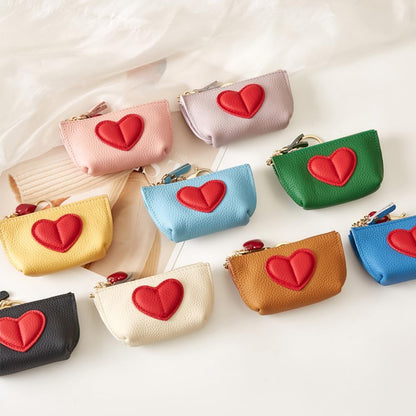 HOTRejolly Coin Pouch Purse for Women Girls Real Leather Mini Change Wallet With Keychain Key Ring Cute Heart Attachment for Purse Cream White