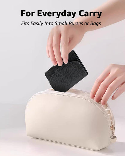 HOTKarmiir Minimalist RFID Soft Leather Wallet for Women, Trifold and Compact Everyday Carry Wallet with Card Holder, Cash and Coin Pocket, Mini and Slim Into Small Bags (Black)