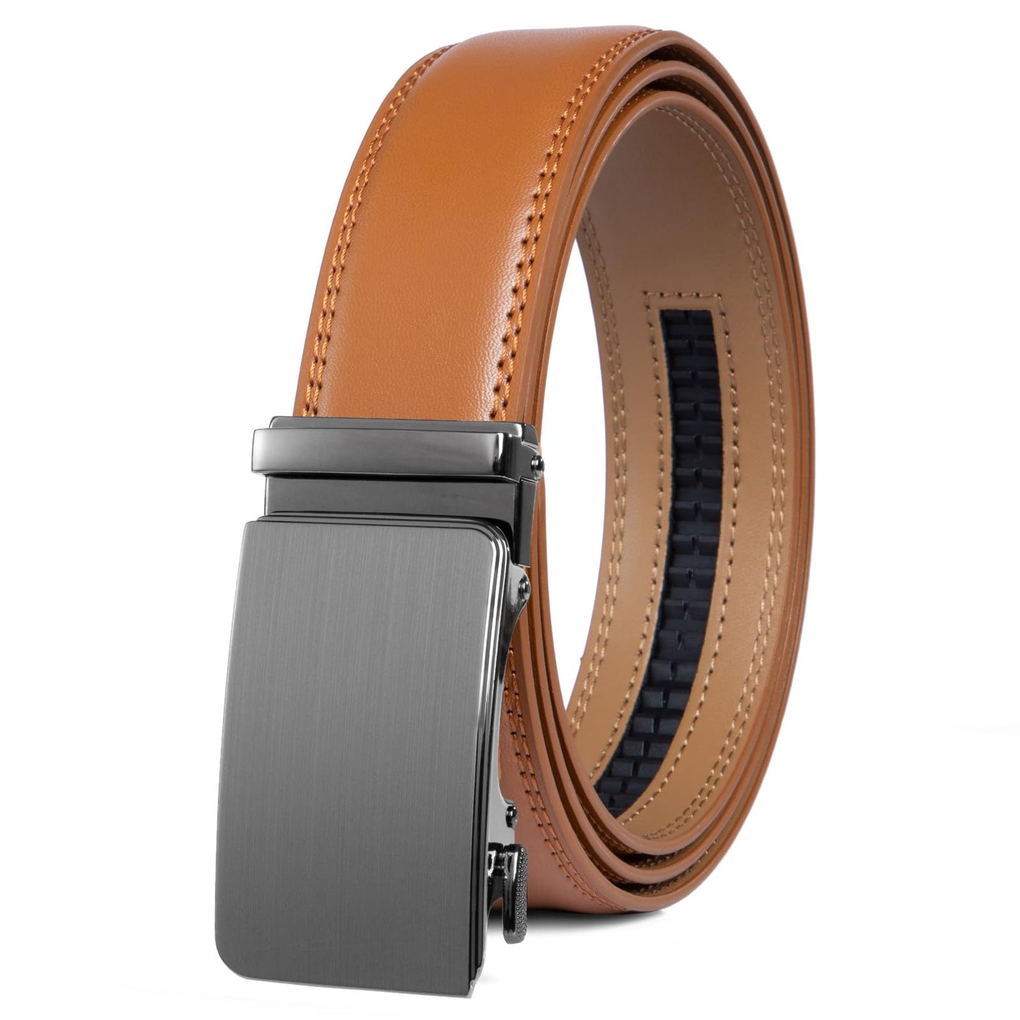 HOTFounders & C Men's Ratchet Belt 1 3/8",Leather Dress Belt Adjustable with Click Sliding Buckle Trim to Exact Fit