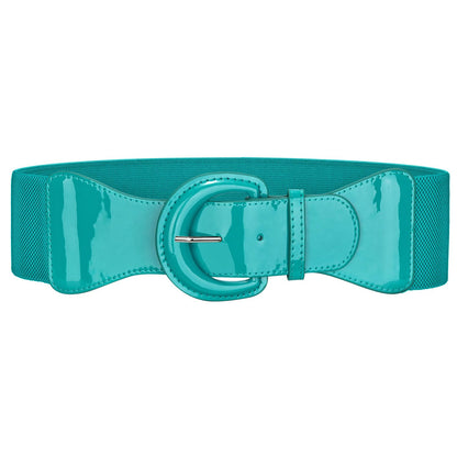 HOTJASGOOD Women Wide Stretch Belt,Vintage Chunky Buckle Elastic Waist Belts Patent Leather Belt 50s Belt for Dress