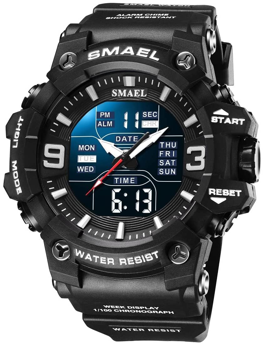 HOTGosasa Men's Large Face Outdoor Sports Watches Military S-Shock Watch Waterproof, Backlight, Alarm, Stopwatch Features - Rugged Wristwatch for Training, Hiking, and Adventure
