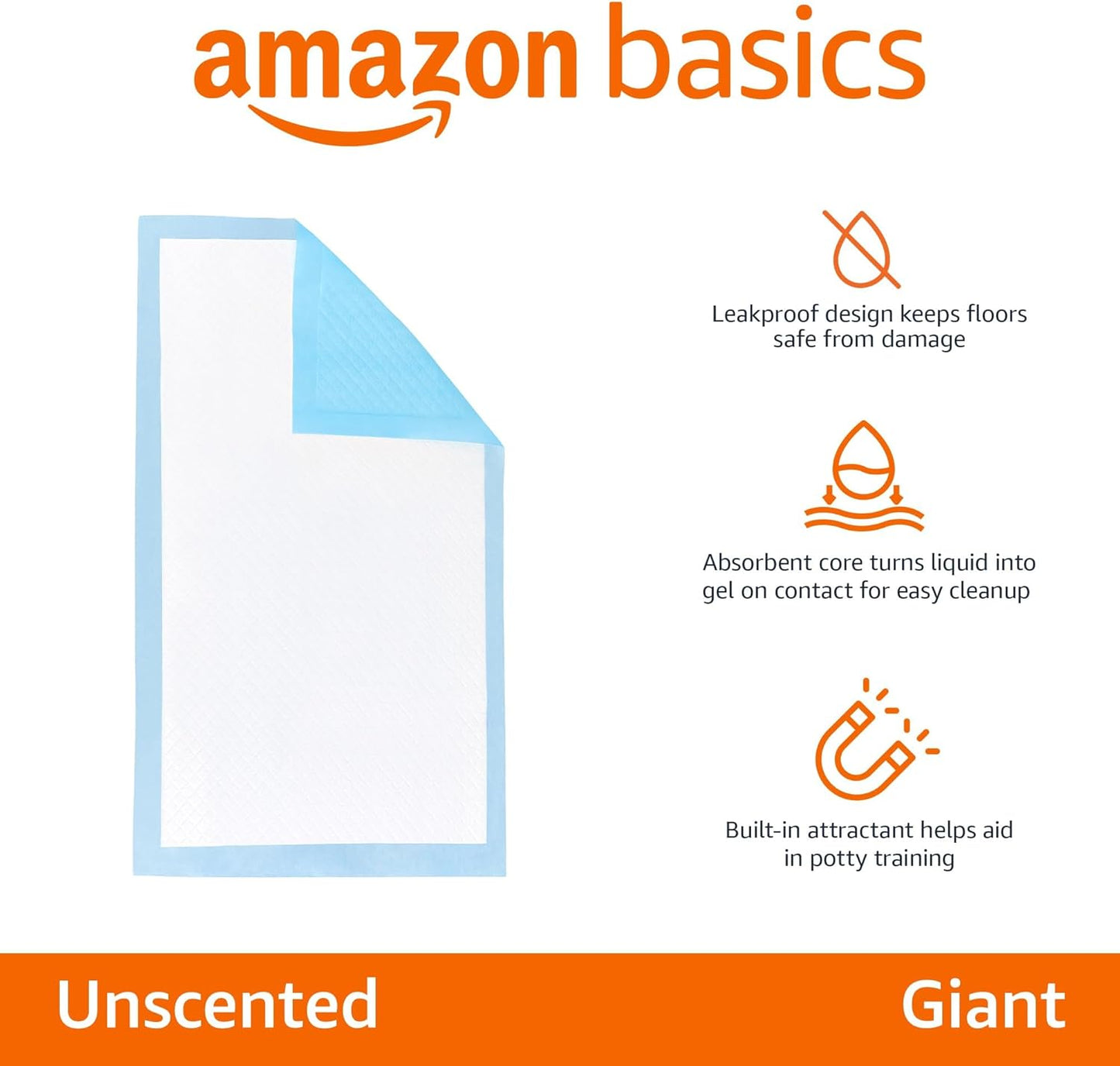 HOTAmazon Basics Leak-Proof Dog and Puppy Potty Training Pee Pads with Quick-Dry 5-Layer Surface, Standard Absorbency, Giant Size, 27.5 x 44 Inch, Blue & White, 40-Pack