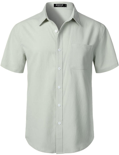 HOTJEMITOP Mens Stretch Wrinkle Free Texture Shirts | Lightweight, Summer, Beach, Stylish, Button Down, Short Sleeve, Casual, Vacation