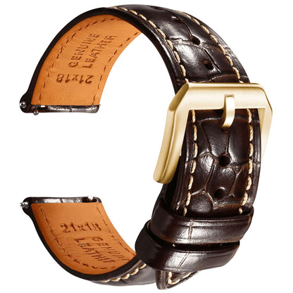 HOTREZERO Leather Watch Band for Men, Quick-Release Alligator Grain Embossed | REZERO Watch Bands Replacement | Luxury Style | 316L Stainless Steel Hardware | Curved End for Round Dial | 19/20/21/22mm