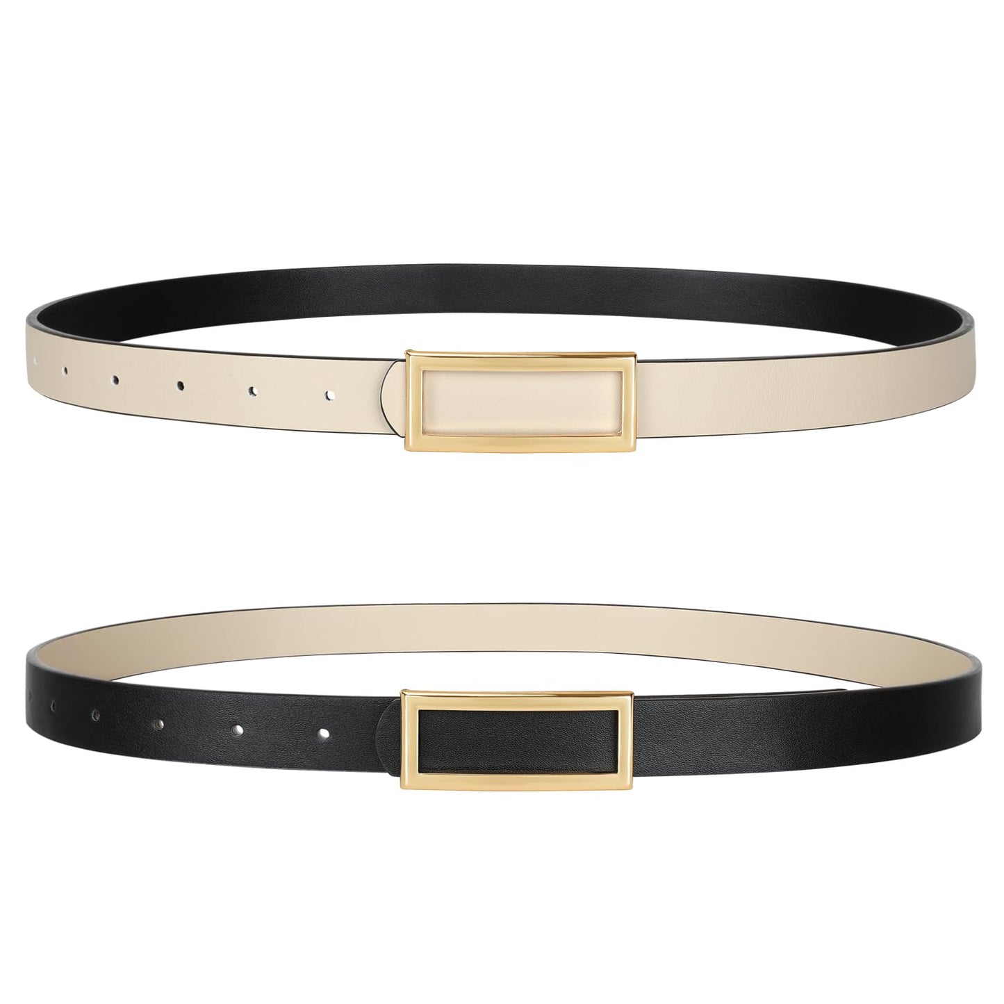 HOTSANSTHS Skinny Reversible Belts for Women, Two-in-one Women Thin Belt for Dresses Jeans Pants with Gold Buckle