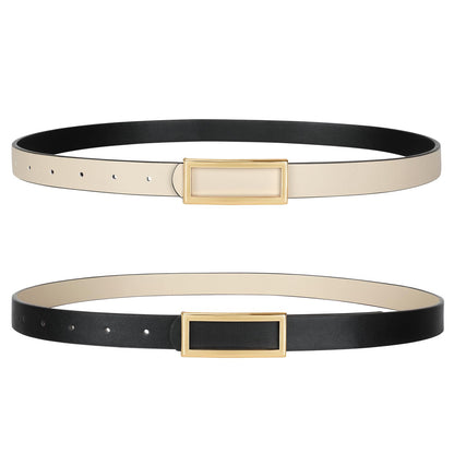 HOTSANSTHS Skinny Reversible Belts for Women, Two-in-one Women Thin Belt for Dresses Jeans Pants with Gold Buckle