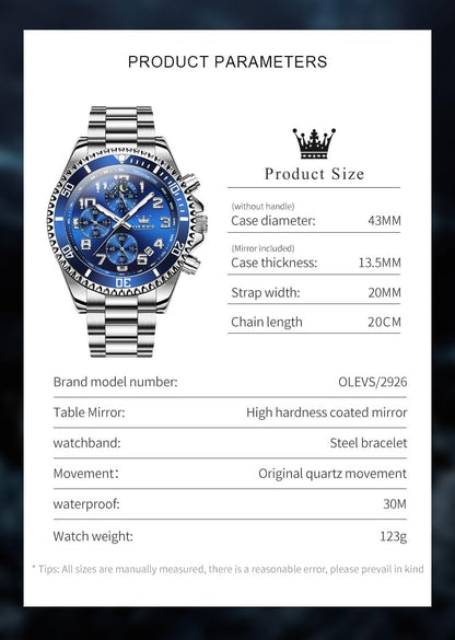 HOTOLEVS Mens Stainless Steel Watch Fashion Luxury Big Face Analog Waterproof
