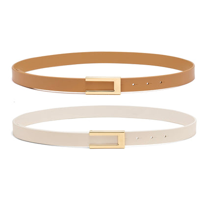 HOTYooAi Womens Leather Belt Skinny Waist Belt for Dresses Jeans Pants with Gold Buckle