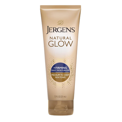 HOTJergens Natural Glow + Firming Daily Moisturizer Medium to Tan Skin Tones 7.5oz | Gradual Sunless Tanner, Collagen and Elastin, Firms Skin, Reduces Cellulite, Daily Moisturizer, Medium to Deep Skin Tone