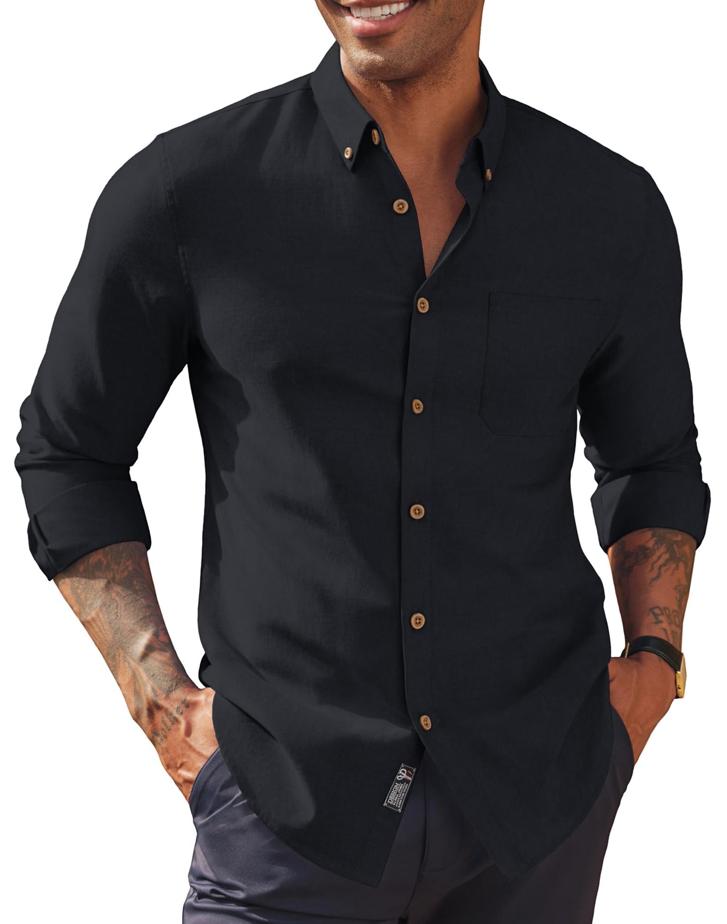 HOTPJ PAUL JONES Mens Oxford Button Down Shirt Long Sleeve Shirt | Mens Dress Shirts Untucked, Breathable, Wear-Resistant, Regular Fit, Classic Business Casual Formal Wear, with Chest Pocket