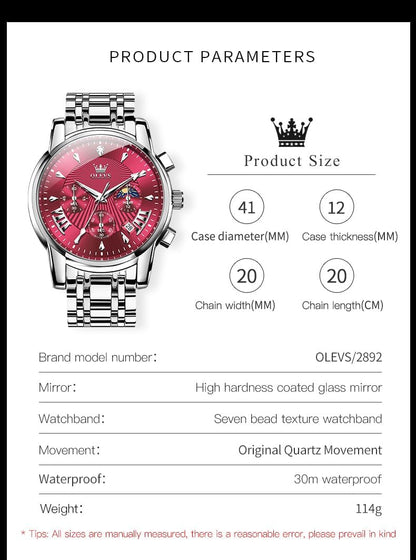 HOTOLEVS Watches Men Stainless Steel Chronograph Watch Luxury Big Face Man Dress Watches Waterproof Roman Numeral Analog Quartz Men Wrist Watch Diamond Relojes para Hombre(Silver/Black/Gold/Red/Blue)