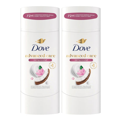 HOTDove Advanced Care Antiperspirant Caring Coconut, 2 Count Deodorant Stick for Women, for 48 Hour Protection And Soft And Comfortable Underarms, 2.6 oz
