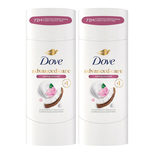HOTDove Advanced Care Antiperspirant Caring Coconut, 2 Count Deodorant Stick for Women, for 48 Hour Protection And Soft And Comfortable Underarms, 2.6 oz