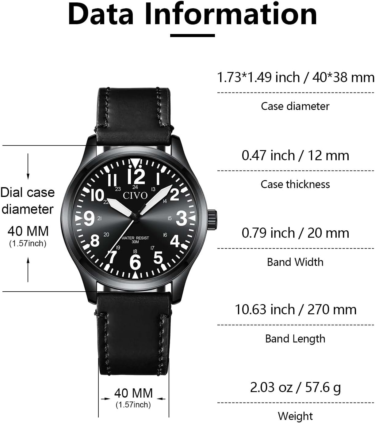 HOTCIVO Military Watch for Men Waterproof: Analog Mens Watches Classic- Field Wrist Watches for Man