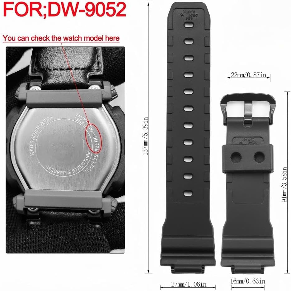 HOTReplacement Band Compatible with Casio 3232 DW9052 Men’s 200M WR Strap DW-9052 DW-004C DW-6900 GW-6900 G-2200 G-2210 Resin Bracelet 71606395