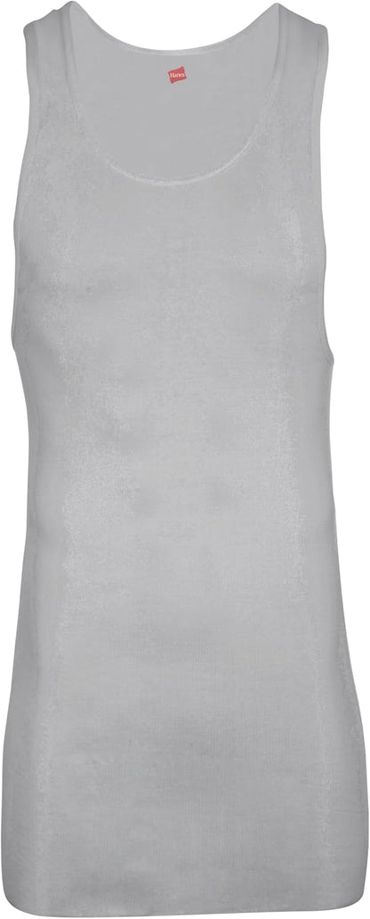 HOTHanes Men’s Tall 100% Cotton Ribbed Tank Tagless Undershirts, Multipack
