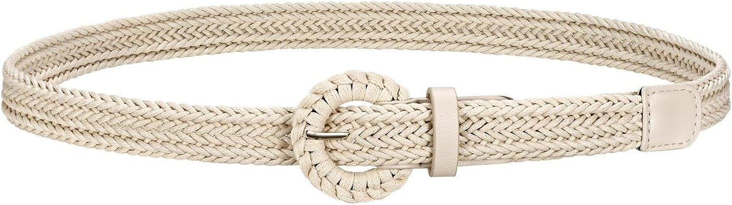 HOTJASGOOD Women's Straw Braided Woven Boho Belt - Skinny Raffia Waist Strap for Summer Dresses & Jeans(Width:0.9")