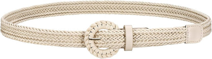 HOTJASGOOD Women's Straw Braided Woven Boho Belt - Skinny Raffia Waist Strap for Summer Dresses & Jeans(Width:0.9")