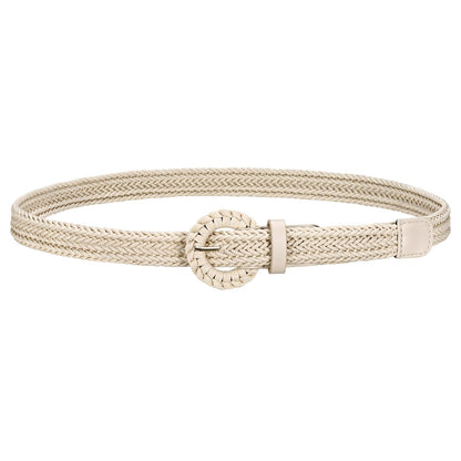 HOTJASGOOD Women's Straw Braided Woven Boho Belt - Skinny Raffia Waist Strap for Summer Dresses & Jeans(Width:0.9")